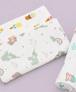 Single-Layer Muslin Swaddle (Set of 3) 100x100cm - Ice Cream , Green Elephant , Cactus - SW1