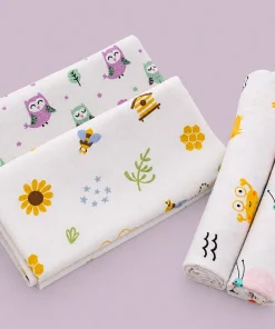 Single-Layer Muslin Swaddle (Set of 4) 100x100cm - Owl , Honey Bee , Crab , Garden Friends Print - SW1