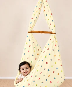 Alternative view of Baby Cotton Hooded Cradle Cloth - Yellow with Alphabets - CC1