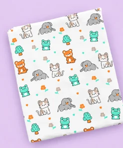 Baby Cotton Hooded Cradle Cloth - White with Animals - CC1