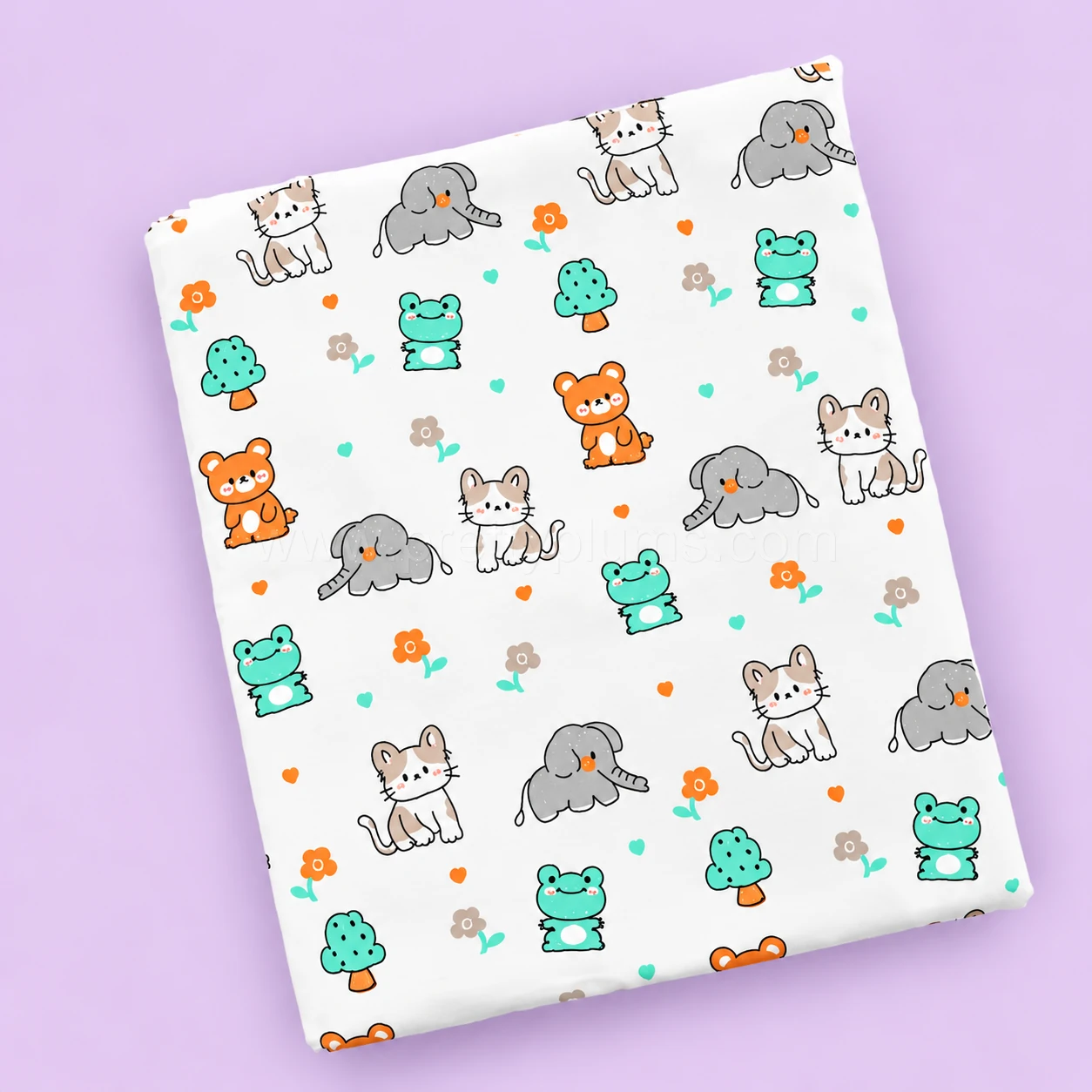Baby Cotton Hooded Cradle Cloth - White with Animals - CC1