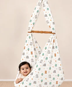 Alternative view of Baby Cotton Hooded Cradle Cloth - White with Animals - CC1