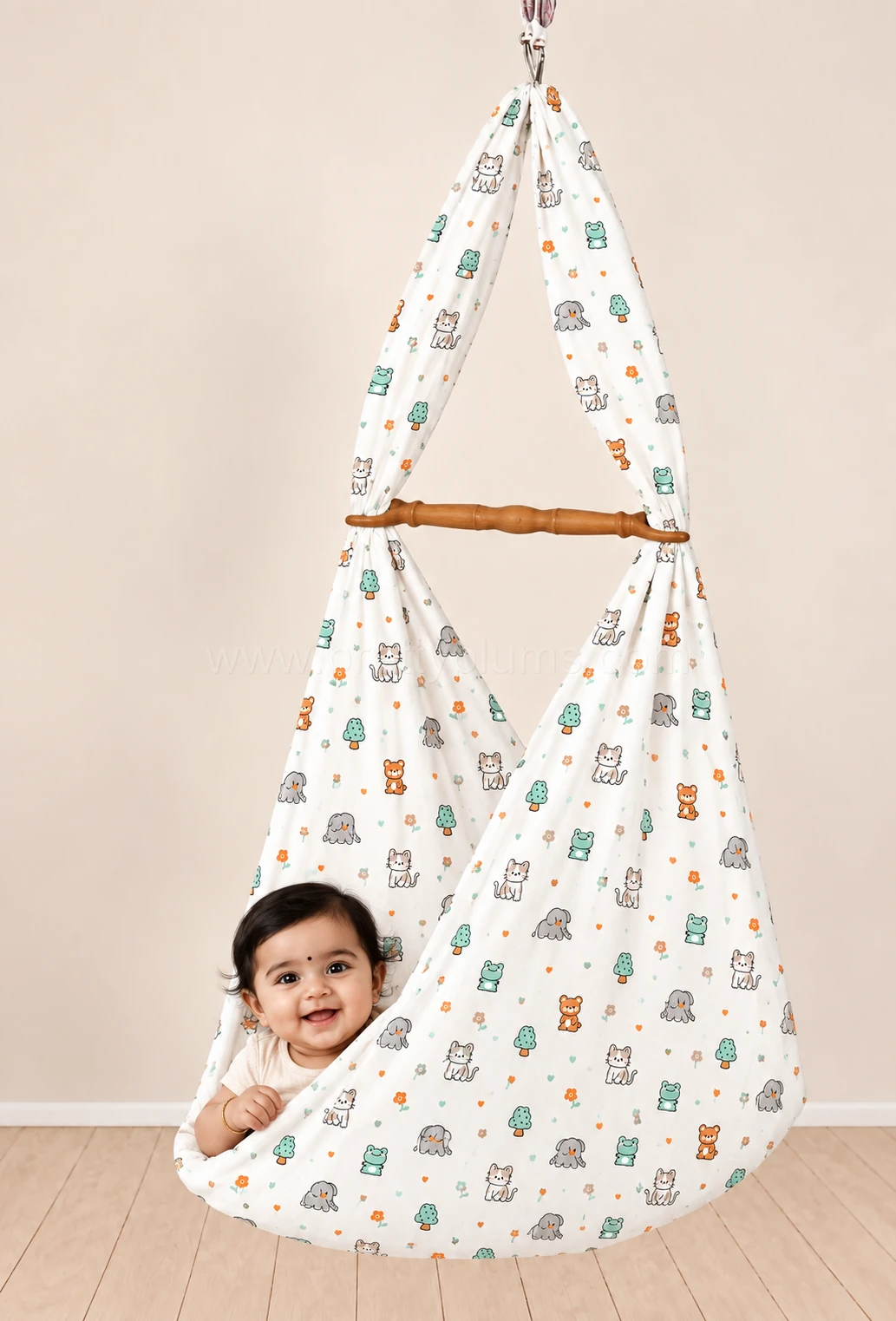 Baby Cotton Hooded Cradle Cloth - White with Animals - CC1 - Image 2