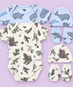 Premium Half-Sleeve Romper and Cap Set Combo Pack of 2 - Whale and Pinecone - AZBS