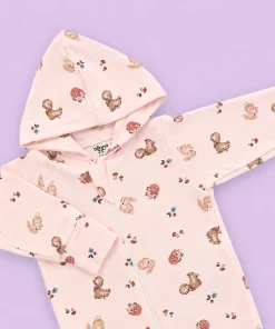 Hooded Sleeping Suit - Pink with Animal and Mushroom - SS1 - Image 2
