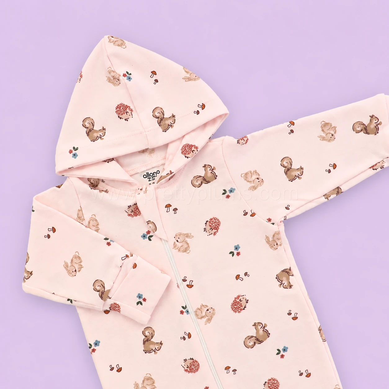 Hooded Sleeping Suit - Pink with Animal and Mushroom - SS1 - Image 2