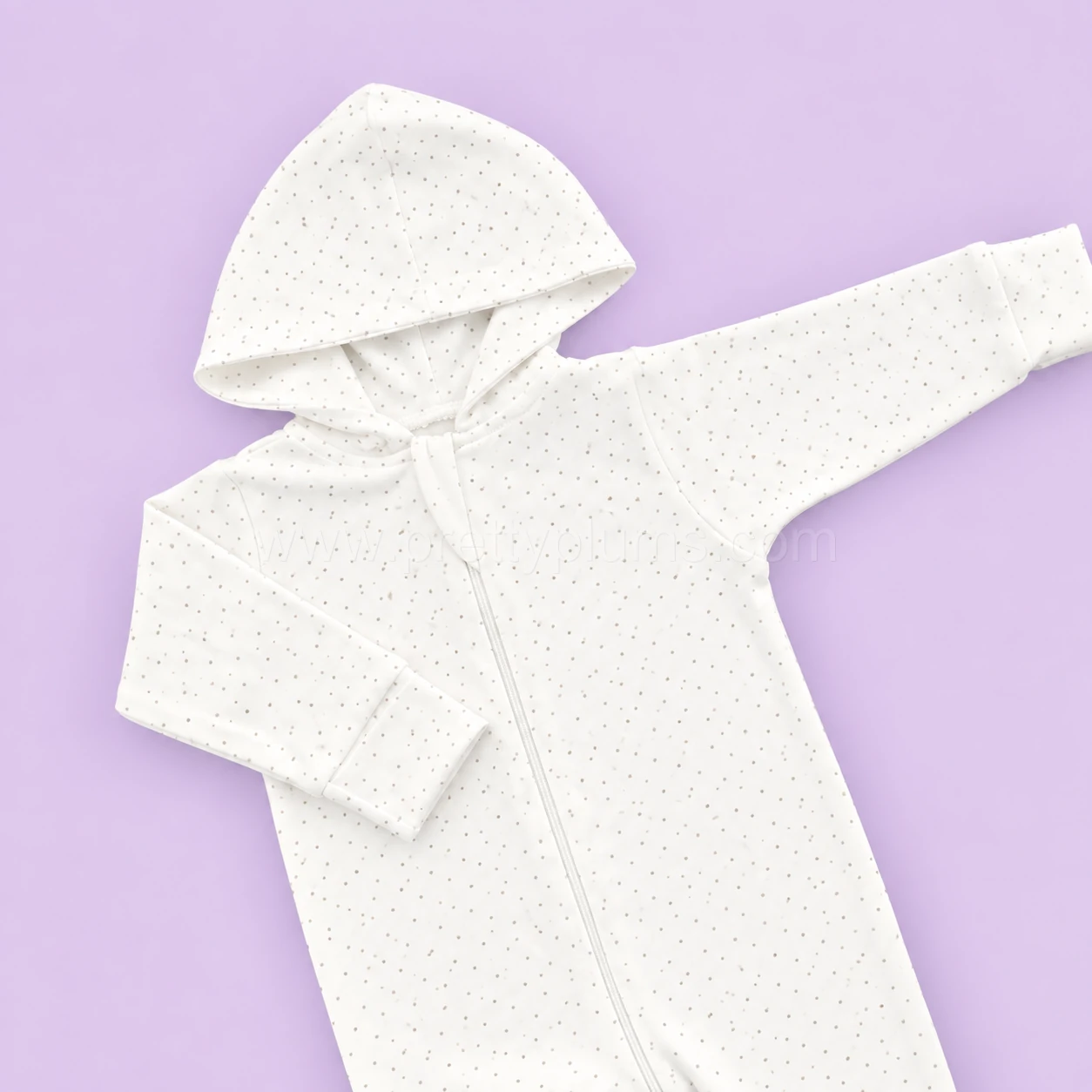 Hooded Sleeping Suit - White with Small Dot - SS1 - Image 2