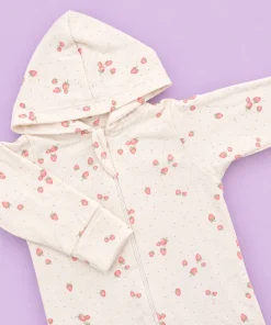 Hooded Sleeping Suit - Off White with Strawberry - SS1 - Image 2