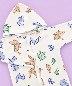 Hooded Sleeping Suit - White with Paper Rocket - SS1 - Image 2