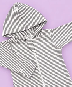 Hooded Sleeping Suit - Dark Grey and White Strip - SS1 - Image 2