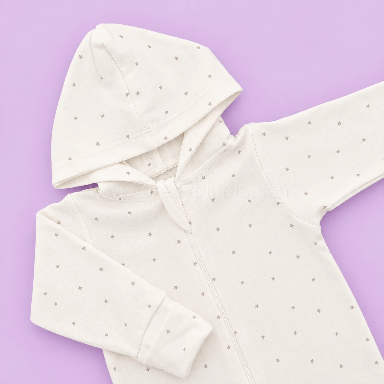 Hooded Sleeping Suit - Off White with Grey Small Star - SS1 - Image 2