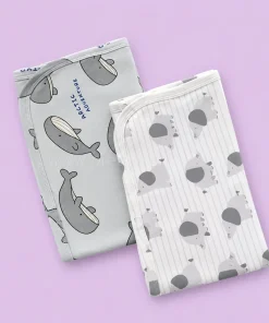 Knitted Cotton Small Hooded Blanket (Pack of 2) - Whale and Elephant - HBL