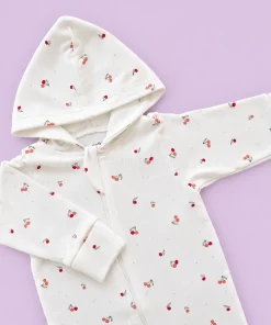 Hooded Sleeping Suit - Off White with Small Cherry - SS1 - Image 2