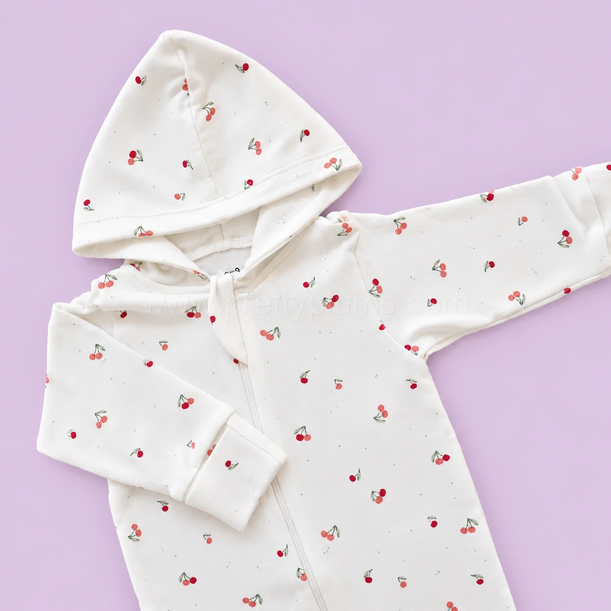 Hooded Sleeping Suit - Off White with Small Cherry - SS1 - Image 2