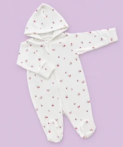 Hooded Sleeping Suit - Off White with Small Cherry - SS1