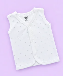 Alternative view of Sleeveless Jhabla Front Button (Pack of 3) - White with Blue Star, Grey Moon and Off White - JH1