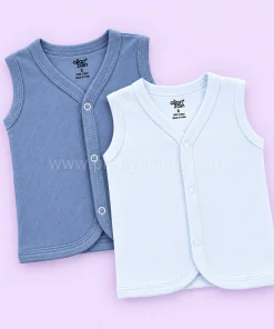 Sleeveless Jhabla Front Button (Pack of 2) - Light Blue Strip and Dark Blue - JH1