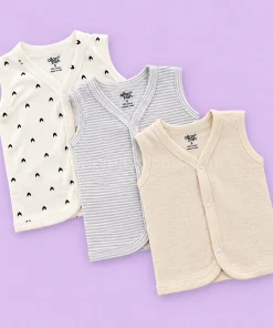 Sleeveless Jhabla Front Button (Pack of 3) - Grey Strip, Black Arrow and Beige - JH1