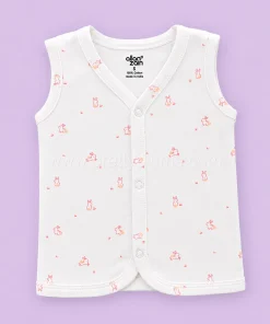 Alternative view of Sleeveless Jhabla Front Button (Pack of 2) - Pink Strip and White with Pink Rabbit - JH1