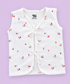 Alternative view of Front Knot Sleeveless Jhabla (Pack of 3) - Pink with White Dot, Pink Small Floral and Cherry - JH1
