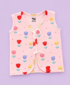 Alternative view of Front Knot Sleeveless Jhabla (Pack of 2) - Pink with Pink Flower and  Pink Small Line Floral - JH1