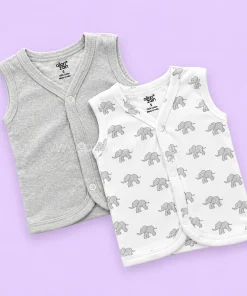 Sleeveless Jhabla Front Button (Pack of 2) - Grey Elephant and Grey Strip - JH1