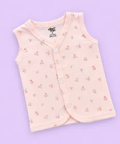 Alternative view of Sleeveless Jhabla Front Button (Pack of 2) - Pink Floral and White with Grey Dot - JH1