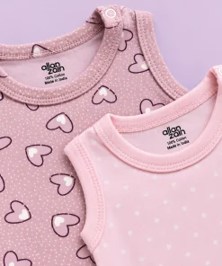 Sleeveless Romper/Onesie - Combo Pack of 2 - Heart - Pink with White Star - AZBS - Image 2