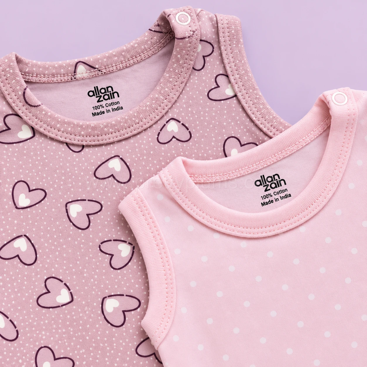Sleeveless Romper/Onesie - Combo Pack of 2 - Heart - Pink with White Star - AZBS - Image 2