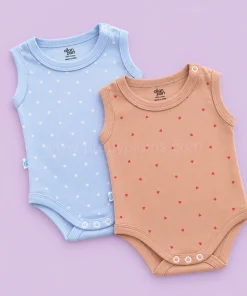 Sleeveless Romper/Onesie - Combo Pack of 2 - Sandal with Red Heart - Blue with White Star - AZBS