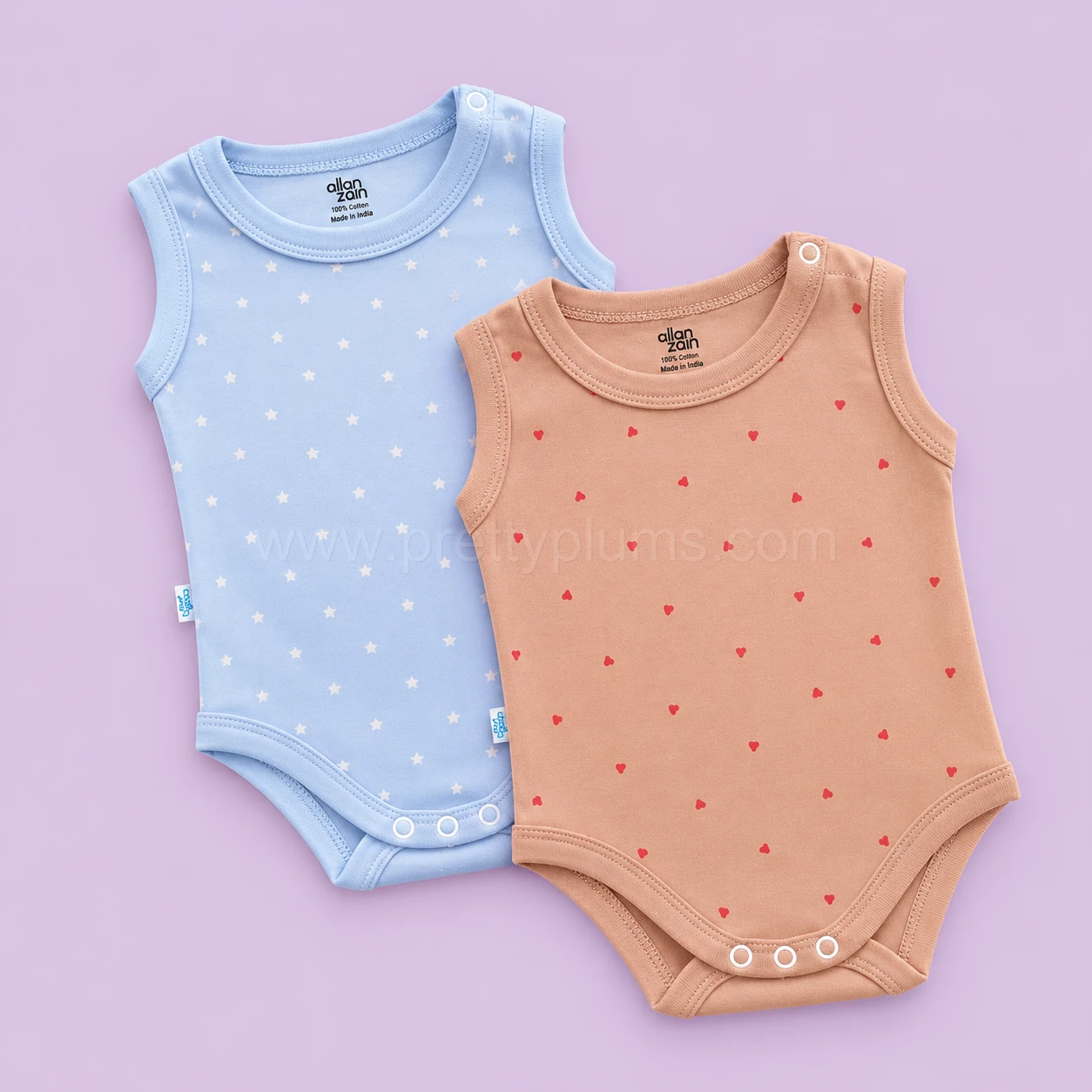 Sleeveless Romper/Onesie - Combo Pack of 2 - Sandal with Red Heart - Blue with White Star - AZBS