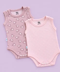 Sleeveless Romper/Onesie - Combo Pack of 2 - Heart - Pink with White Star - AZBS