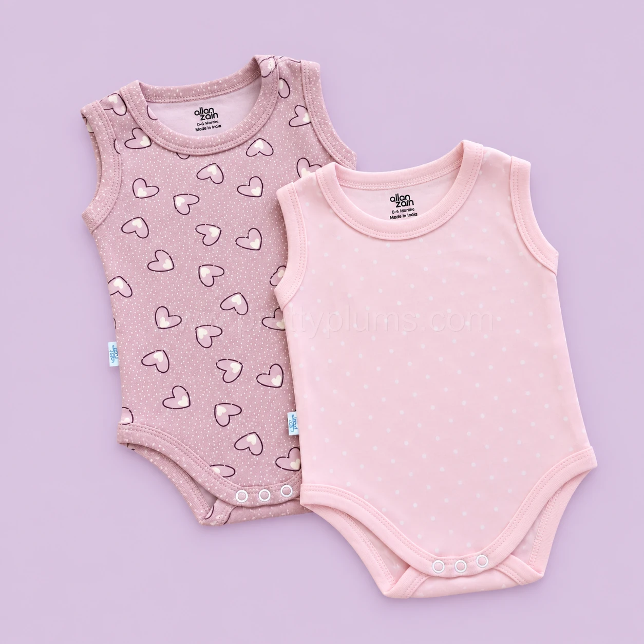 Sleeveless Romper/Onesie - Combo Pack of 2 - Heart - Pink with White Star - AZBS
