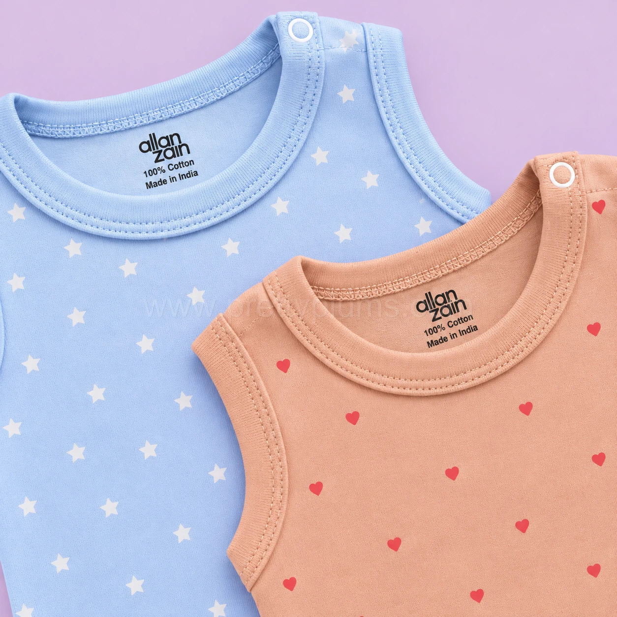Sleeveless Romper/Onesie - Combo Pack of 2 - Sandal with Red Heart - Blue with White Star - AZBS - Image 2