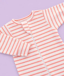 Sleeping Suit - Off White with Pink Stripe - SS1 - Image 2