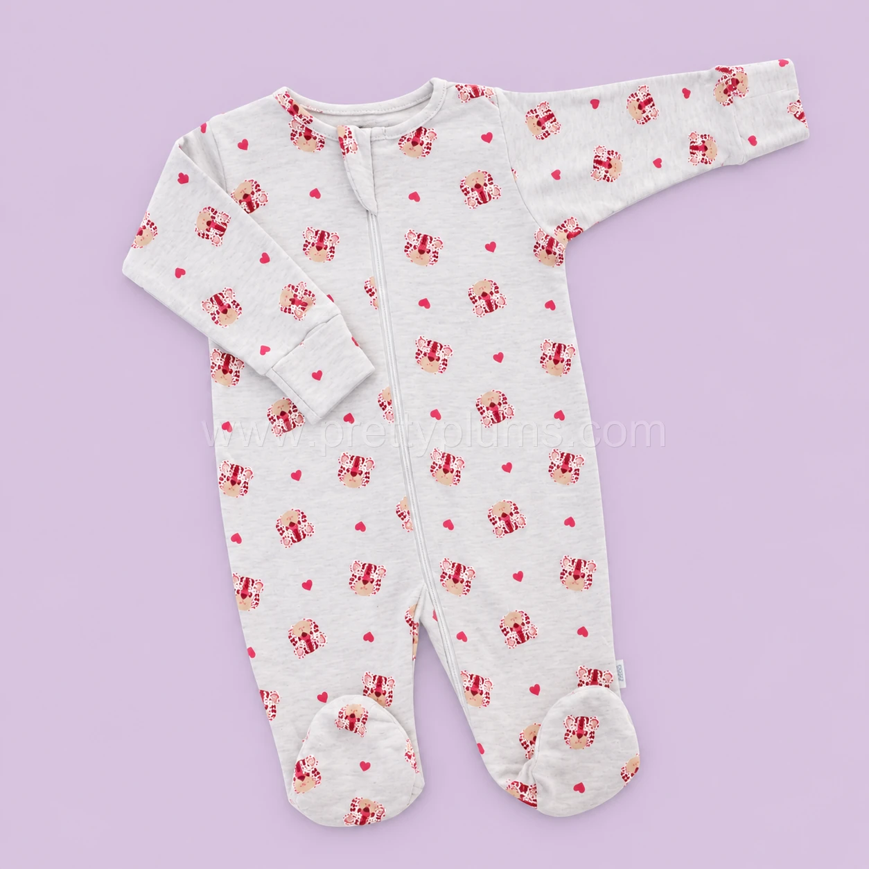 Sleeping Suit - Grey with Tiger Head and Red Heart - SS1