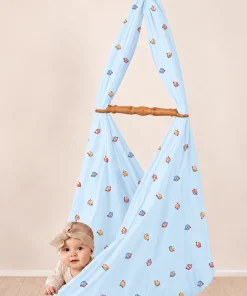 Alternative view of Baby Cotton Hooded Cradle Cloth - Blue with Bird - CC1