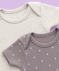 Half Sleeve Romper/Onesie - Combo Pack of 2- Grey with White Dot and Light Beige with Black Dots - AZBS - Image 2