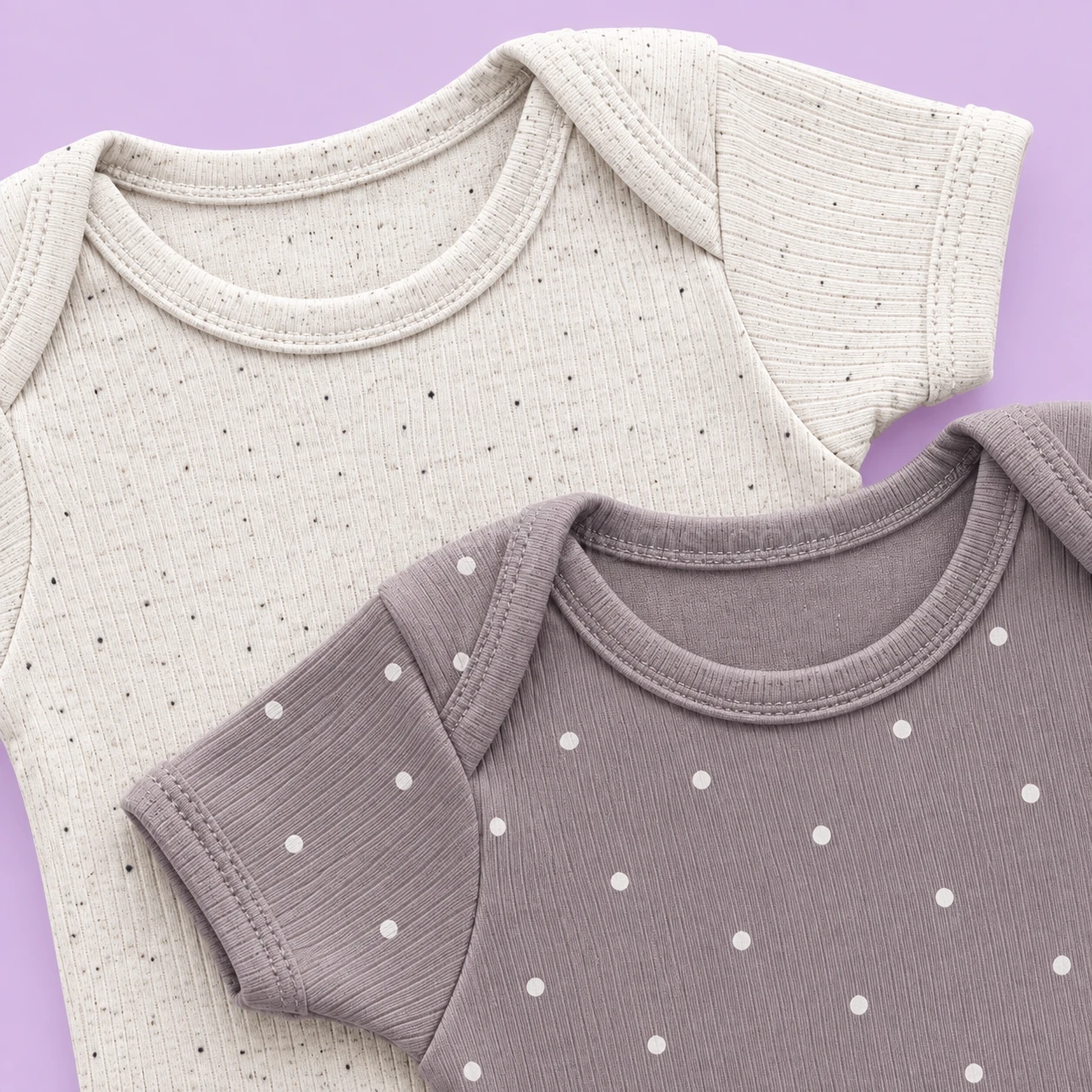 Half Sleeve Romper/Onesie - Combo Pack of 2- Grey with White Dot and Light Beige with Black Dots - AZBS - Image 2
