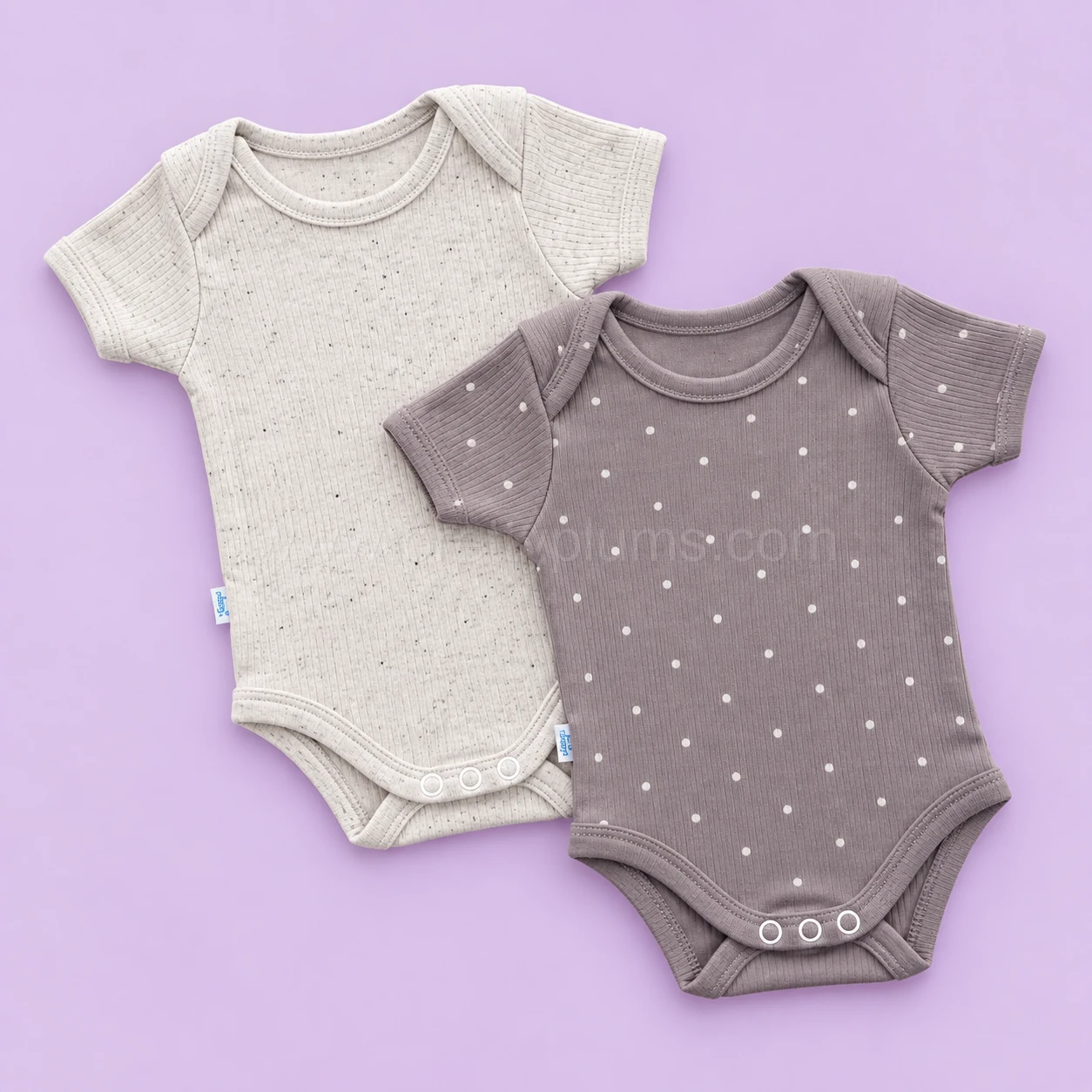 Half Sleeve Romper/Onesie - Combo Pack of 2- Grey with White Dot and Light Beige with Black Dots - AZBS