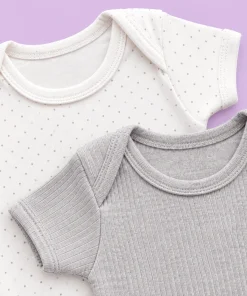 Half Sleeve Romper/Onesie - Combo Pack of 2- Light Grey and Off White with Brown Dots - AZBS - Image 2