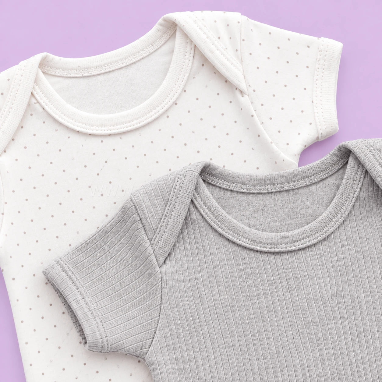 Half Sleeve Romper/Onesie - Combo Pack of 2- Light Grey and Off White with Brown Dots - AZBS - Image 2