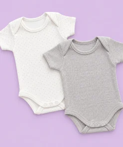 Half Sleeve Romper/Onesie - Combo Pack of 2- Light Grey and Off White with Brown Dots - AZBS
