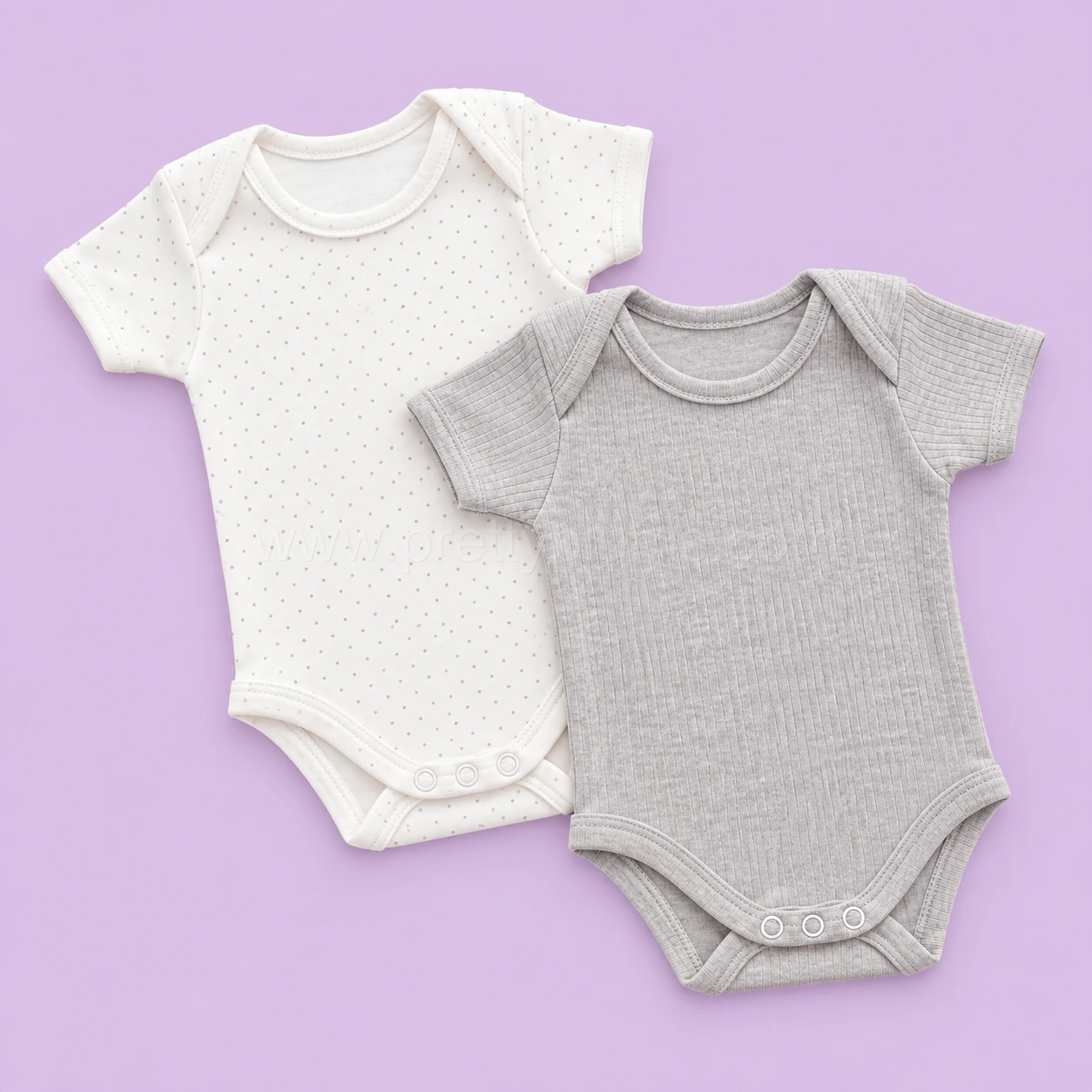 Half Sleeve Romper/Onesie - Combo Pack of 2- Light Grey and Off White with Brown Dots - AZBS