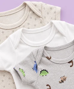 Half Sleeve Romper/Onesie - Combo Pack of 3 - Dino, Off White and Sun - AZBS - Image 2