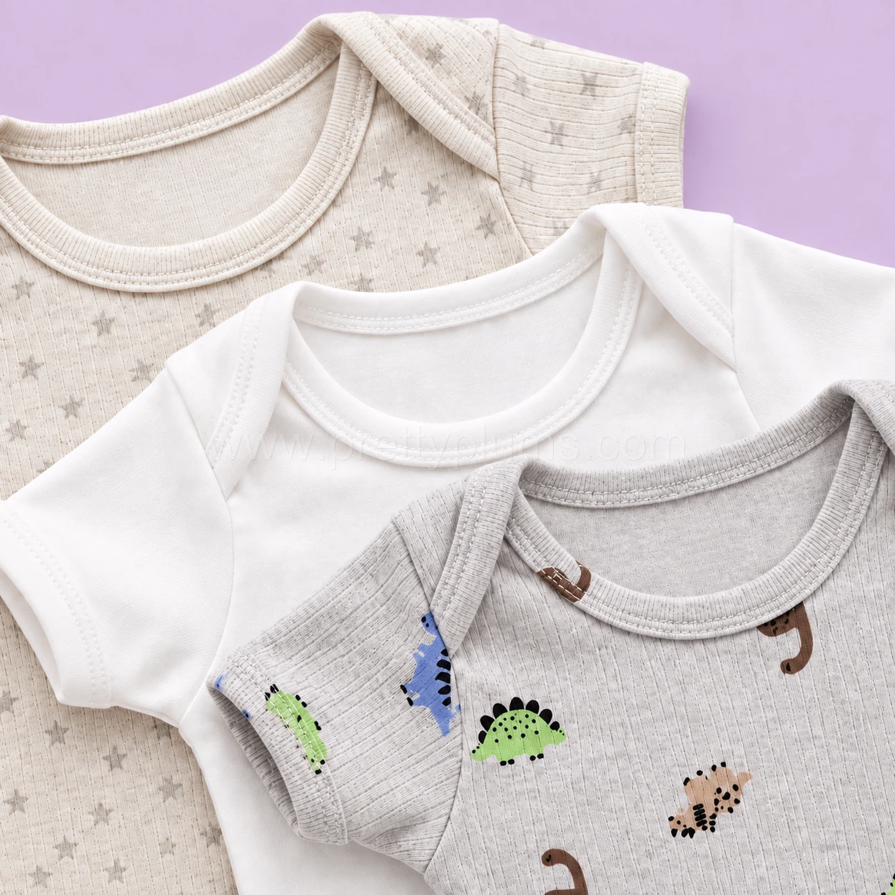 Half Sleeve Romper/Onesie - Combo Pack of 3 - Dino, Off White and Sun - AZBS - Image 2