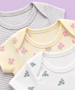 Half Sleeve Romper/Onesie - Combo Pack of 3 - Honeybee, Yellow Stripe and Grey Stripe - AZBS - Image 2