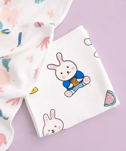 Double-Layer Muslin Terry Mix Bath Towel Combo Pack of 2 - Green Elephant and Boy Rabbit - BT1