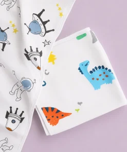 Double-Layer Muslin Terry Mix Bath Towel Combo Pack of 2 - Dino and Space Man - BT1