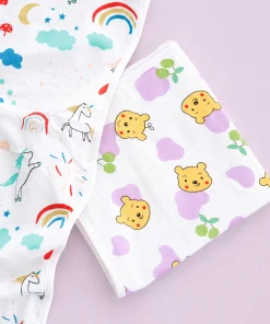 Double-Layer Muslin Terry Mix Bath Towel Combo Pack of 2 - Unicorn and Yellow Teddy Head - BT1